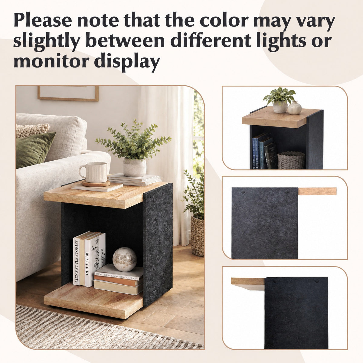 Airfind Side Table, End Table 2-Tier Sofa, with Open Storage Shelf, 55 lbs Capacity, Engineered Wood MDF Frame with Functional Design, Oak