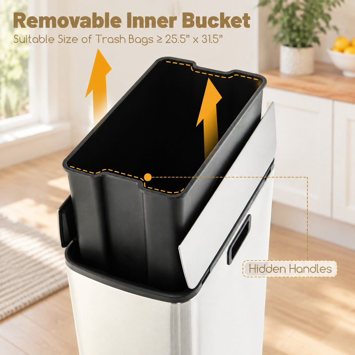 Airfind 12 Gal Stainless Steel Trash Can with Soft-Closing Wing Lids, Stainless Steel PP Frame, Silver