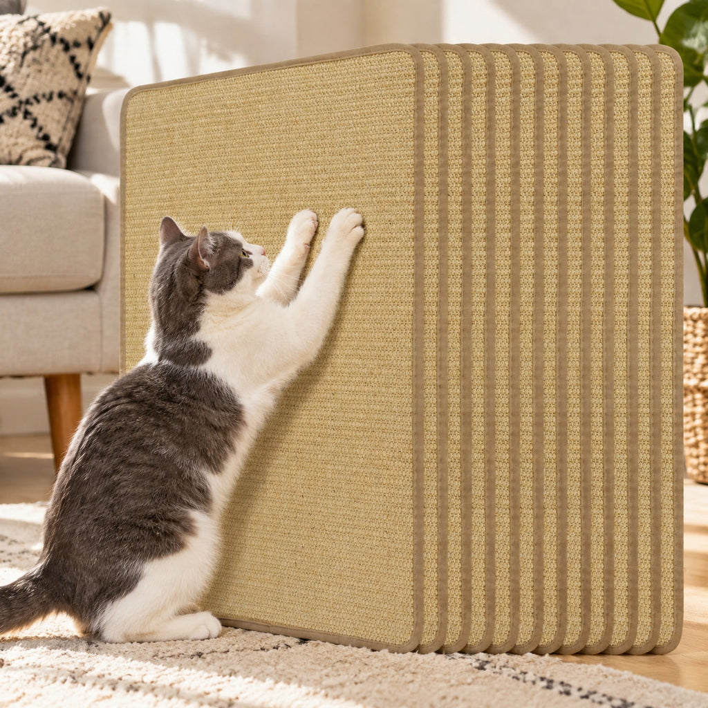 Airfind Cat Scratching Mats Set of 6 with Natural Sisal Surface, Self-Adhesive Tape and Anti-Slip Latex Backing, 16 x 12 Inches, Natural
