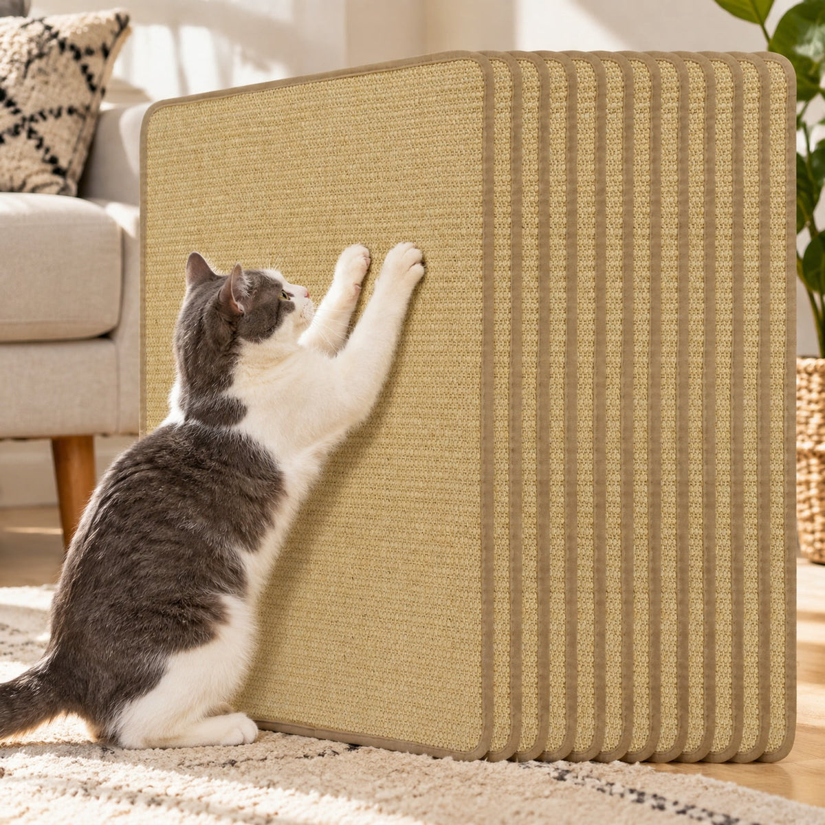Airfind Cat Scratching Mats Set of 6 with Natural Sisal Surface, Self-Adhesive Tape and Anti-Slip Latex Backing, 16 x 12 Inches, Natural