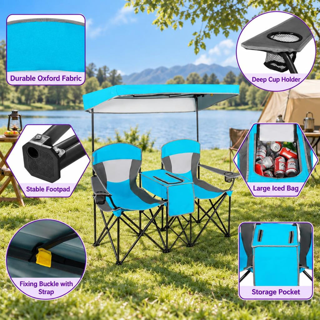 Airfind Patented Portable Folding Camping Canopy Chairs with Cup Holder, Steel oxford fabric Frame, 55.5 x 28.5 x 59.5 (L x W x H) The Footprint