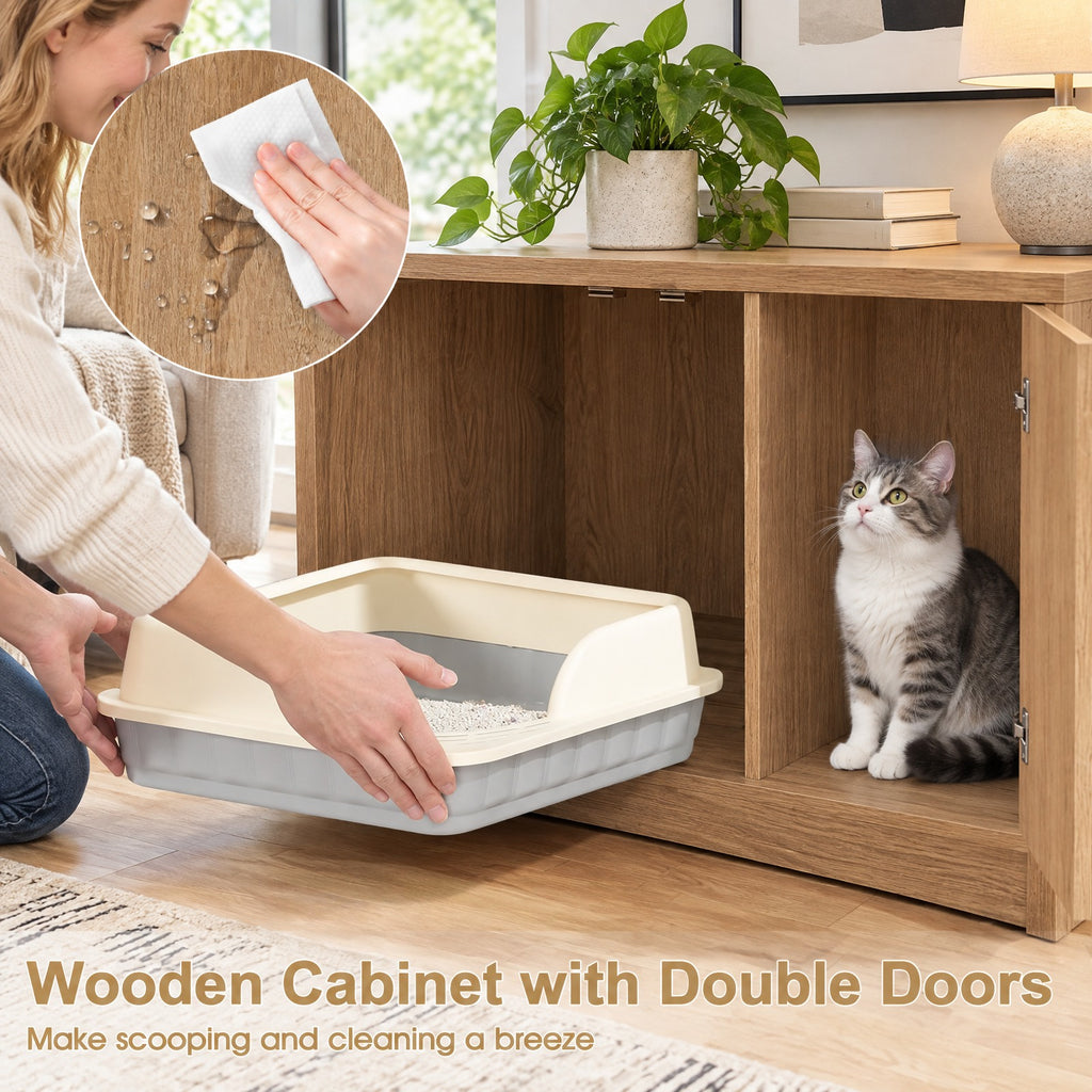 Airfind Cat Litter Box Enclosure Furniture Indoor Wooden Cat House End Side Table Nightstand, Engineered Board MDF Frame, Gray
