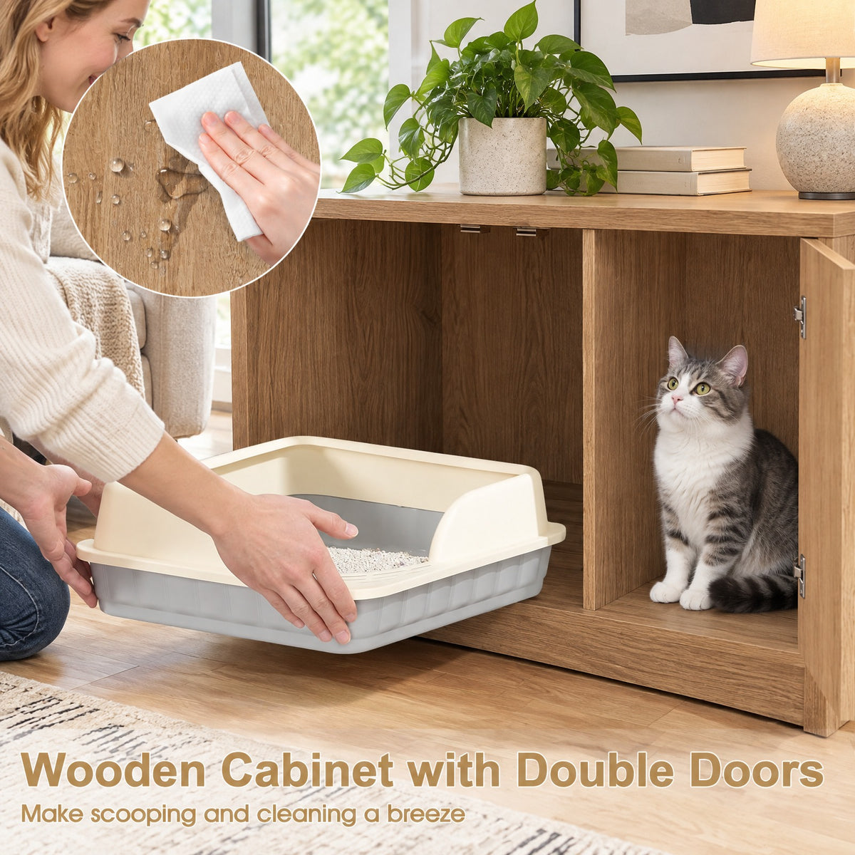 Airfind Cat Litter Box Enclosure Furniture Indoor Wooden Cat House End Side Table Nightstand, Engineered Board MDF Frame, Gray