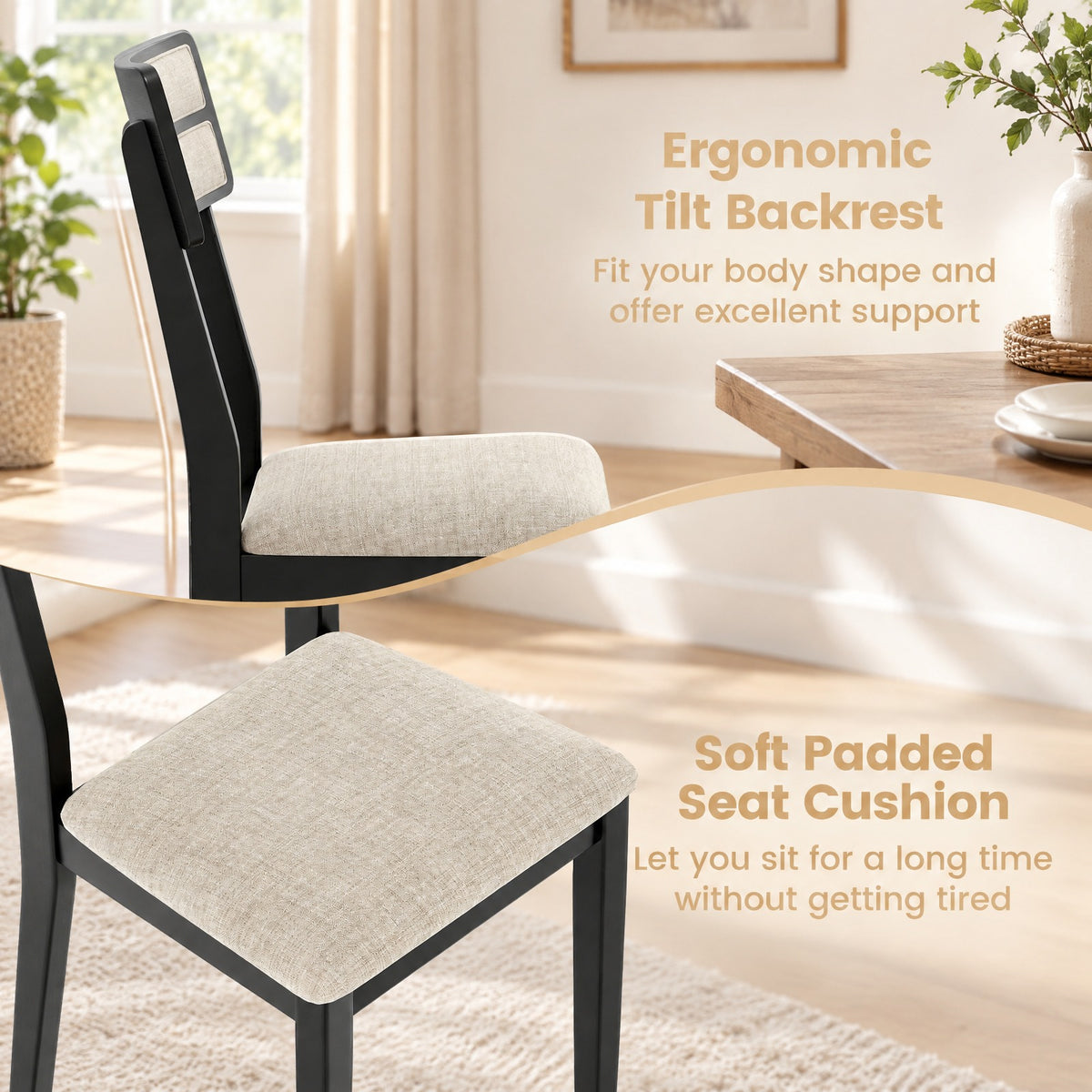 Airfind Modern Dining Chairs Set of 2 with Tilt Backrest for Dining Room, 400 lbs Capacity, Fabric Rubber Wood Frame, 18in x 20in x 35in Footprint