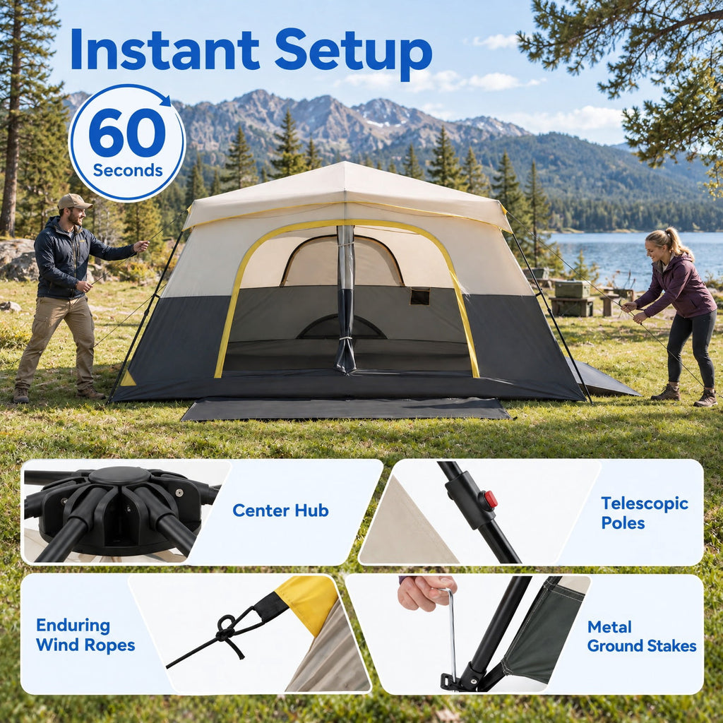 Airfind 10 Person Instant Cabin Camping Tent with Rainfly 13 ft x 9 ft Portable Large Family Tent, Beige
