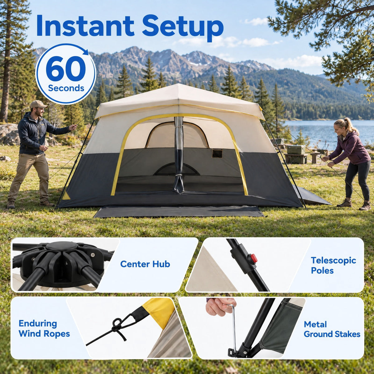 Airfind 10 Person Instant Cabin Camping Tent with Rainfly 13 ft x 9 ft Portable Large Family Tent, Beige