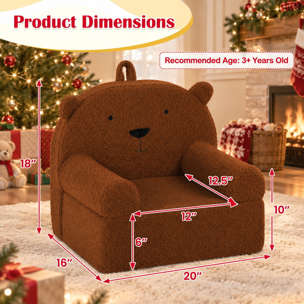 Airfind Kids Bear Sofa Toddler Foam Couch with Soft Fleece Fabric Cover, Teddy Fleece Fabric Frame, for 3+ years old, 20 x 16 x 18 Footprint