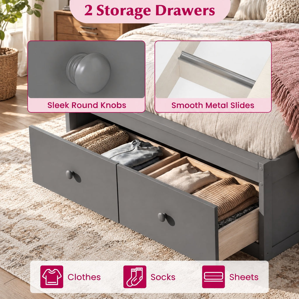 Airfind Twin Size Bed Frame with Storage Drawers and Headboard, 350 lbs Capacity, Solid Wood Plywood Engineered Wood MDF Frame, Gray