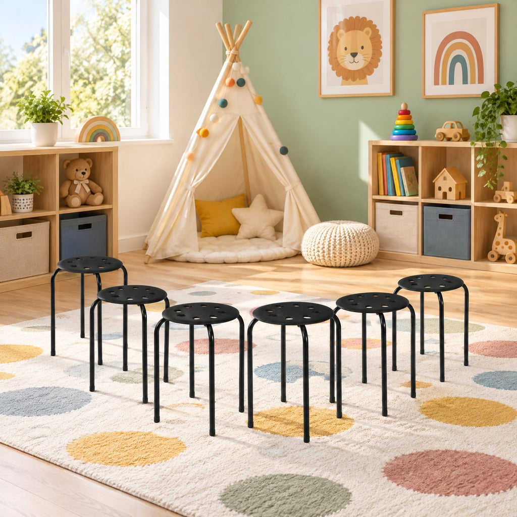 Airfind Set of 6 Portable Plastic Stack Stools, 220 lbs Capacity, Steel Frame, 14.5 x 14.5 x 17.5 Footprint, Black