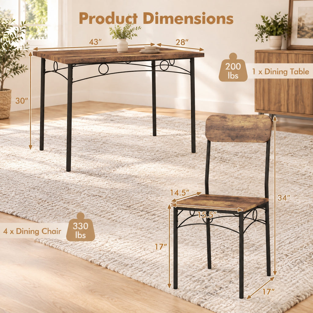 Airfind 5-Piece Industrial Dining Table Set for 4 for Small Place Apartment, 200 lbs Capacity, MDF Metal Frame, Coffee
