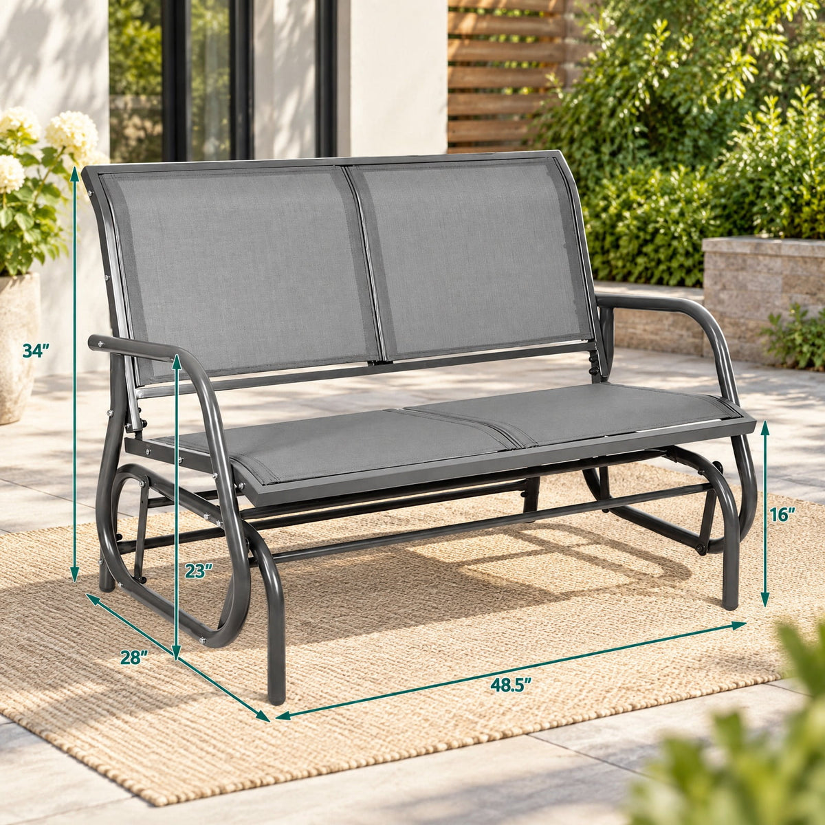 Airfind Swing Glider Chair 48 Inch Loveseat Rocker Lounge Backyard, 400 lbs Capacity, Steel Frame, 48.5 Inch x 28 Inch x 34 Inch Footprint, Gray