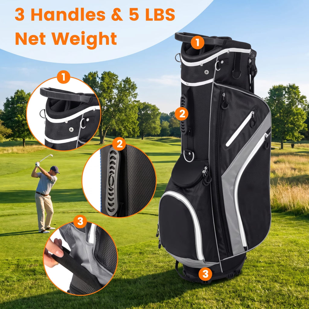 Airfind Lightweight Golf Stand Bag with 14 Way Top Dividers and 6 Zippered Pockets and Rain Hood for Walking the Course, Gray