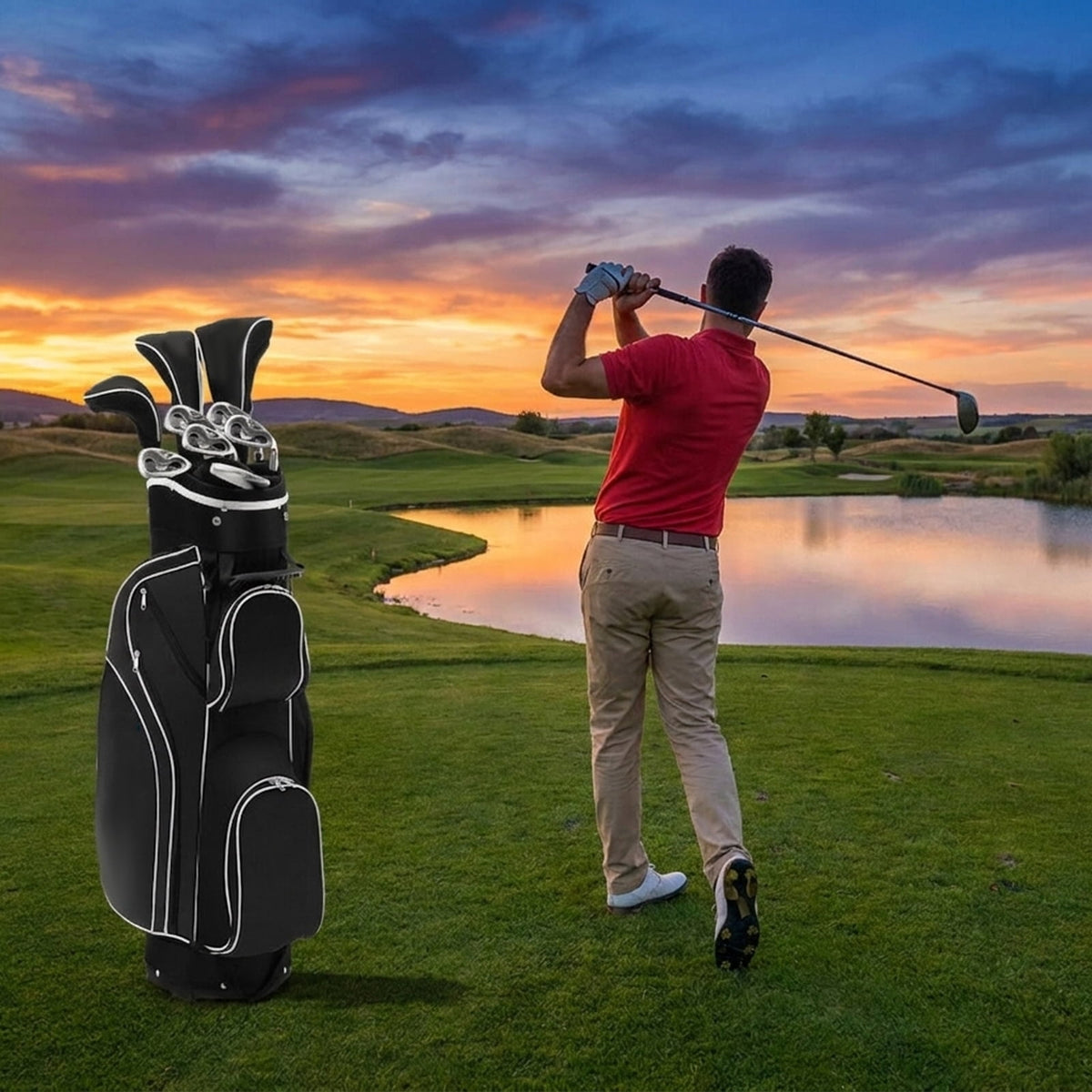 Airfind Right-Handed Golf Club Set for Adults with 11 Pieces Including a Titanium Driver and Stainless Irons Plus Putter and Premium Stand Bag as a Complete Golf Club Set, Dark