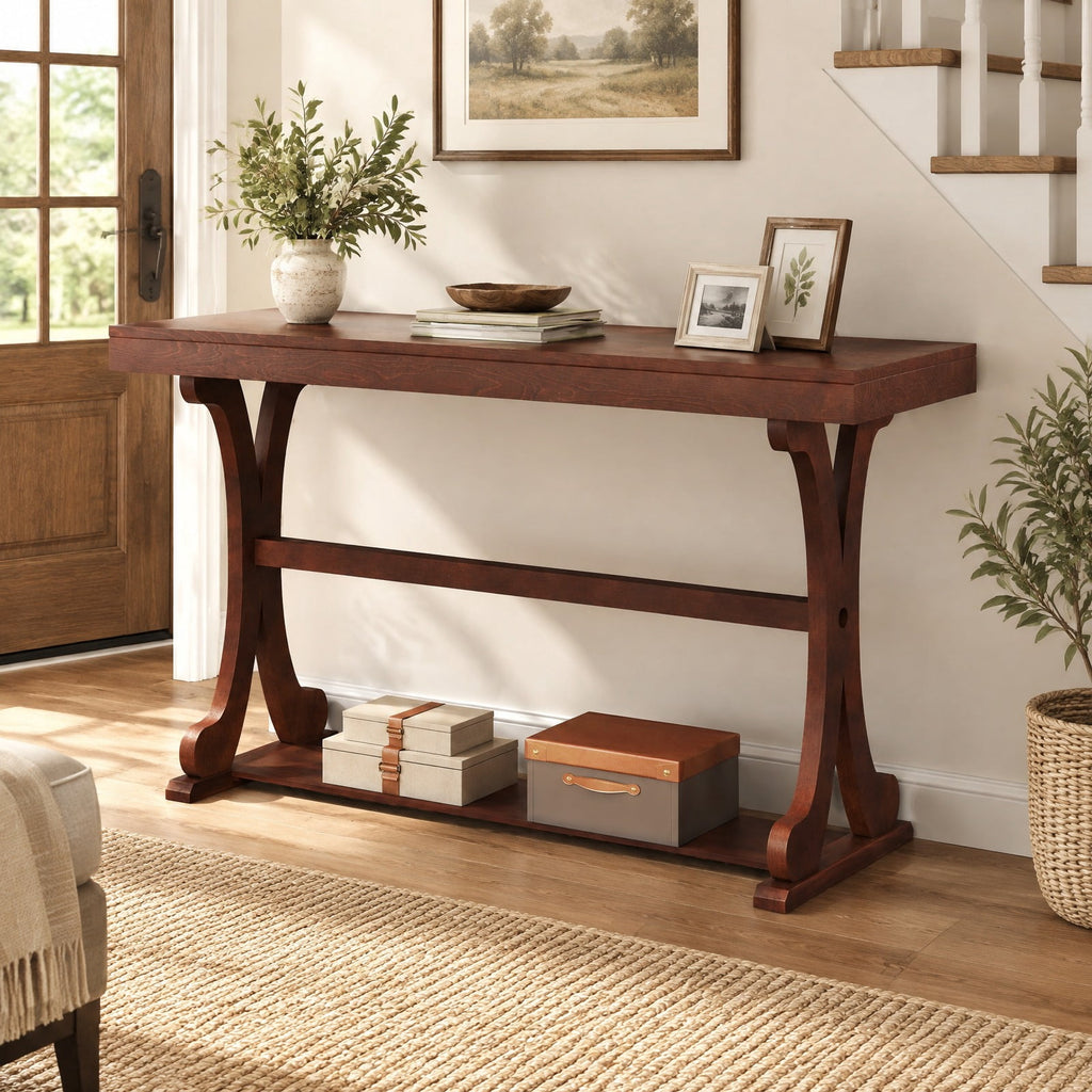 Airfind Narrow Console Table Vintage 52 Inch Long with Open Storage Shelf, 220 lbs Capacity, Solid Wood MDF Frame, 52 x 17 x 30 Footprint, Walnut