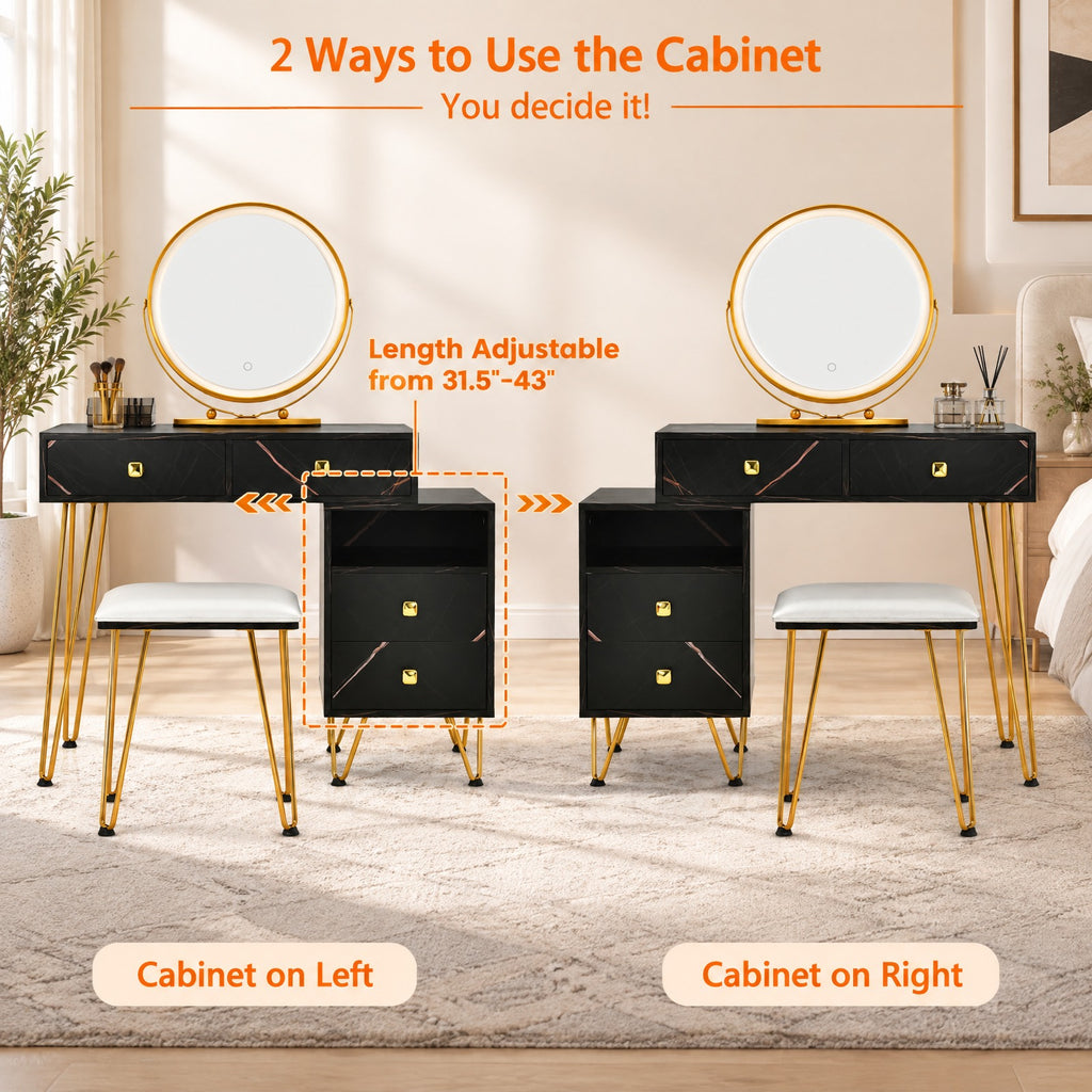 Airfind Modern Dressing Table with Storage Cabinet, 88 lbs Capacity, Steel plywood wood sponge glass Frame, 31.5in x 16in x 30in Footprint, Black