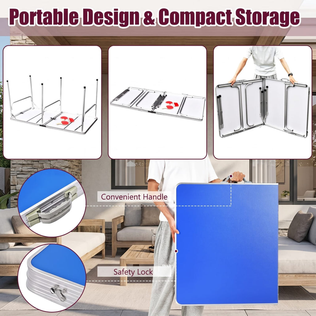 Airfind 60 Inch Portable Folding Table Tennis Table with Net Paddles and Balls for Indoor Family Game Room Ping Pong Fun, Blue