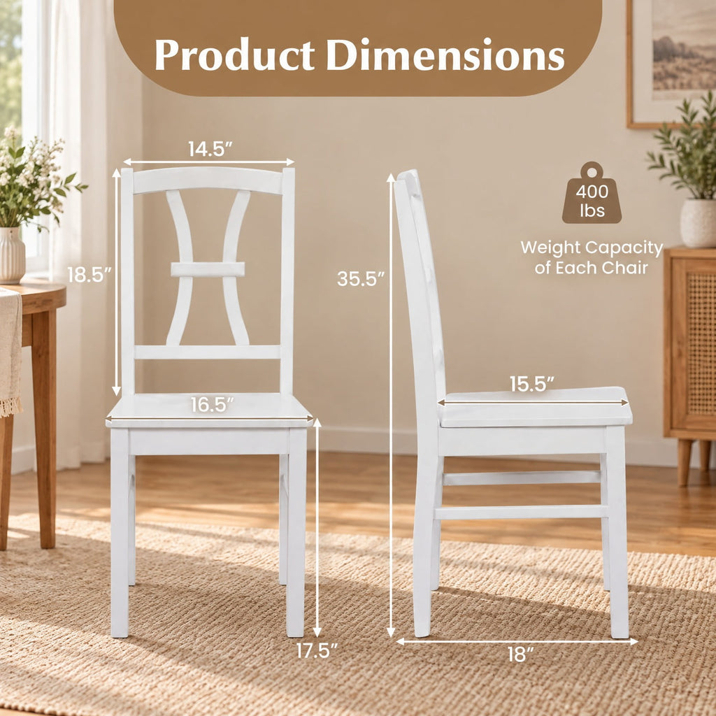 Airfind 400 lbs Capacity Dining Chair Set of 2 with Cross Backrest and Rubber Wood Frame, 400 lbs Capacity, Rubber Wood Engineered Wood Frame, White