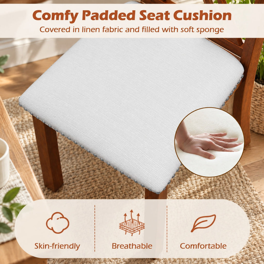 Airfind Wooden Dining Chair Set of 2 with Padded Seat and Curved Back, 420 lbs Capacity, Acacia Wood Plywood Linen Fabric Sponge Frame, Beige