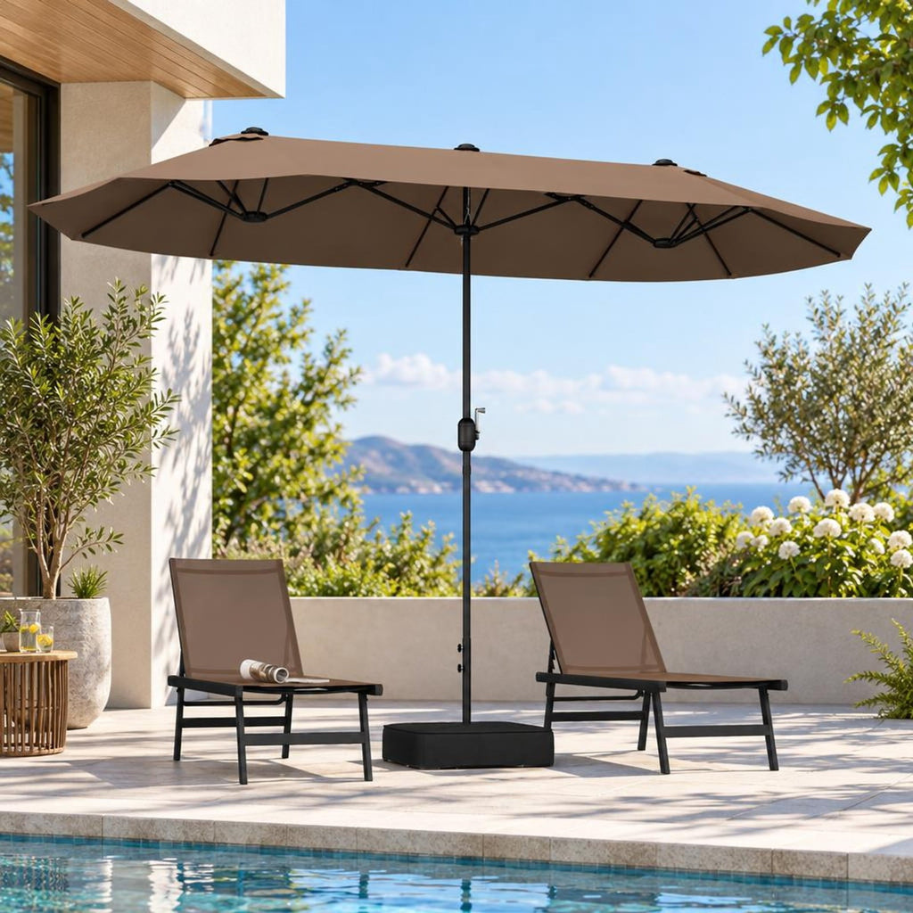 Airfind 13FT Double-sided Patio Twin Table Umbrella with Crank Handle, Metal 180g Yarn Dyed Fabric PA Coating Frame, Tan