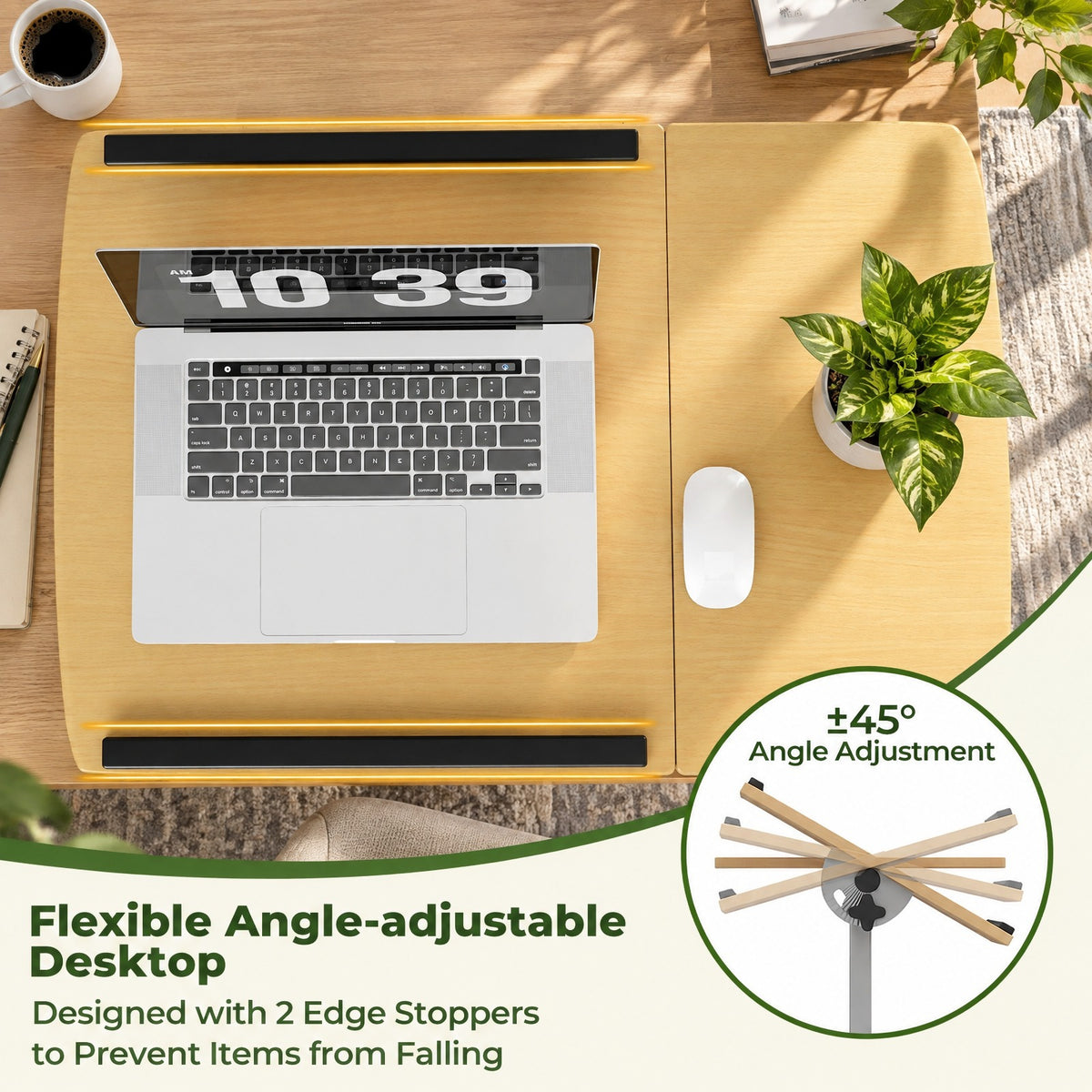 Airfind Adjustable Angle Height Rolling Laptop Table, Steel (frame) Frame, 23.5 x 16 x 24.5-36 (L x W x Adjustable H) Steel tube Footprint