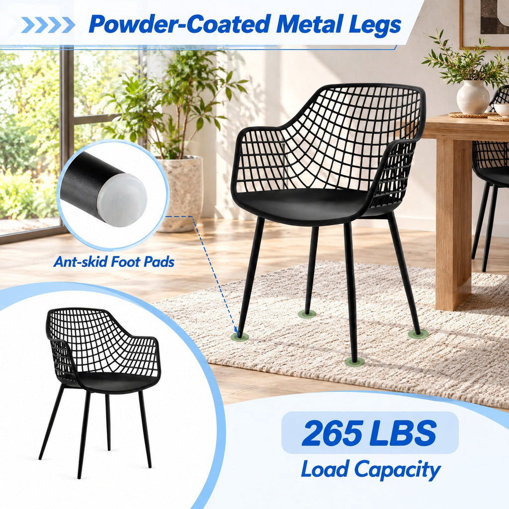 Airfind Set of 4 Heavy Duty Modern Dining Chair featuring Airy Hollow Backrest, 265 lbs Capacity, PVC Frame, 22.5 Inch x 21 Inch x 34 Inch Footprint, Black