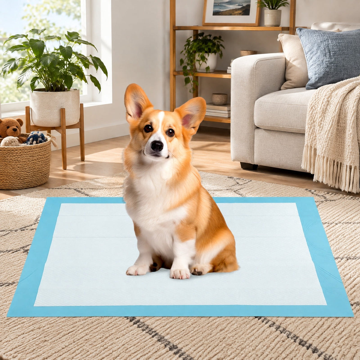 Airfind 150 Pieces 24 x 36 Inch Pet Wee Pee Piddle Pad, Non-woven Fabric Fluffy Pulp PE Film Absorbent Tissue S Pee Frame, Blue+White
