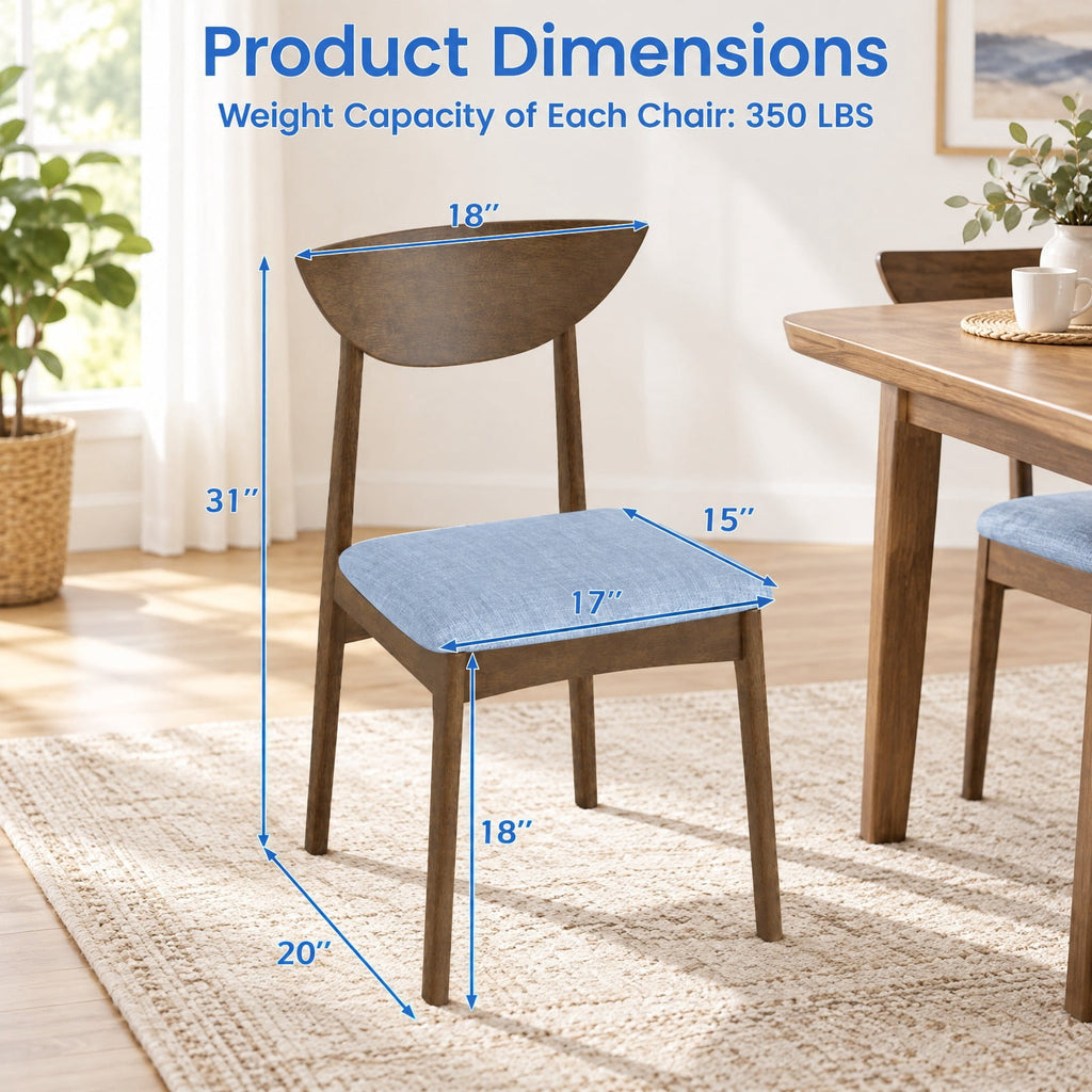 Airfind Wooden Dining Chair Set of 2 with Rubber Wood Leg, Brown, Brown+Gray, for Everyday Home Use, for Easy Setup, for Everyday Use