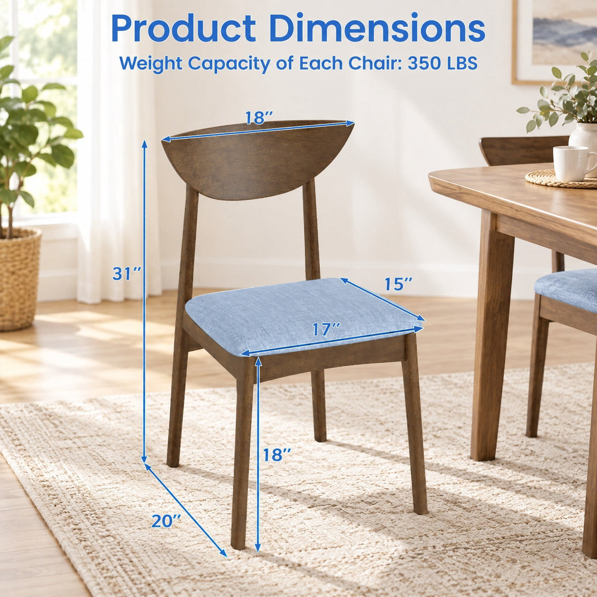Airfind Wooden Dining Chair Set of 2 with Rubber Wood Leg, Brown, Brown+Gray, for Everyday Home Use, for Easy Setup, for Everyday Use
