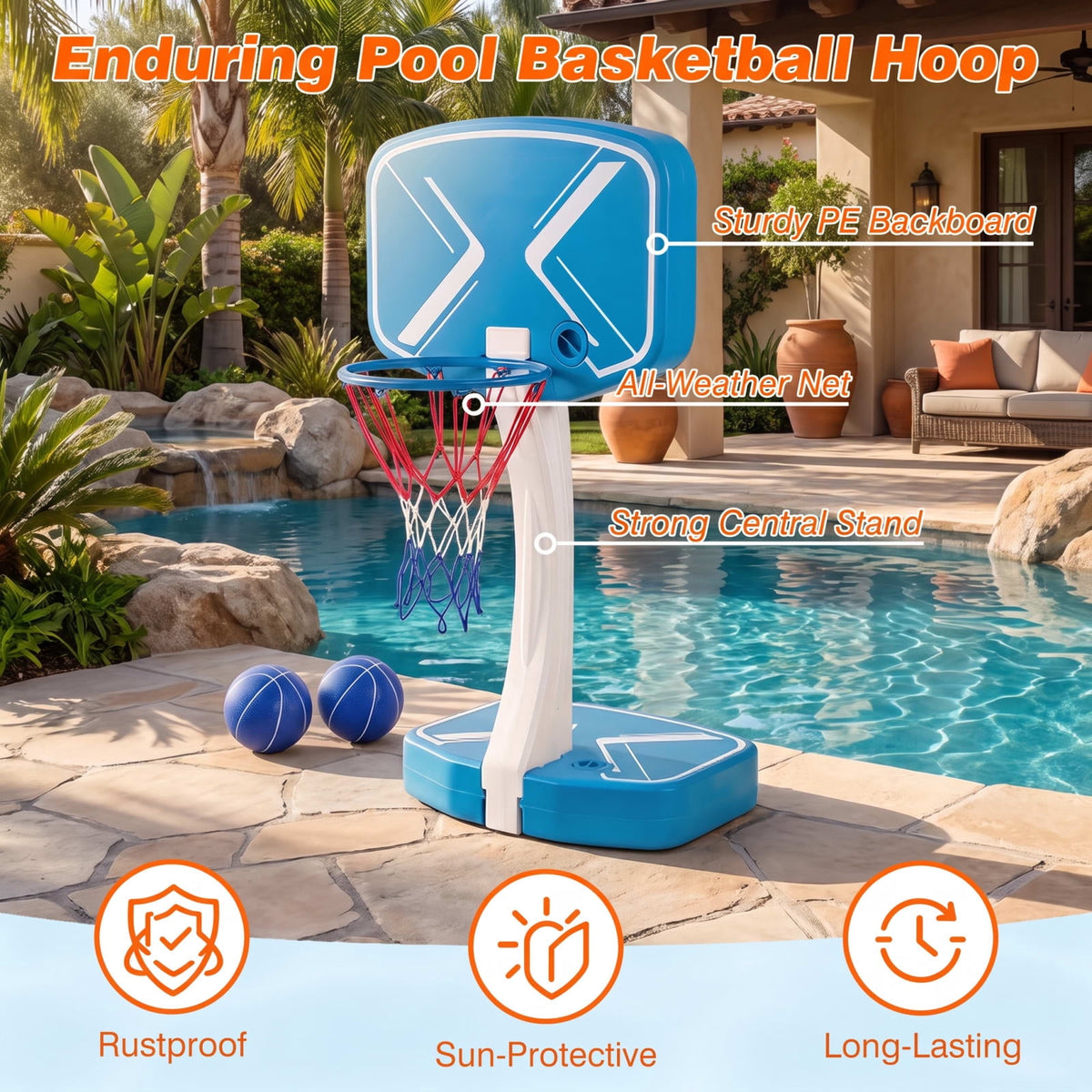 Airfind 2 in 1 Pool Basketball Hoop and Volleyball Net Set with Weighted Base for Swimming Pool Beach and Backyard Water Games, Blue
