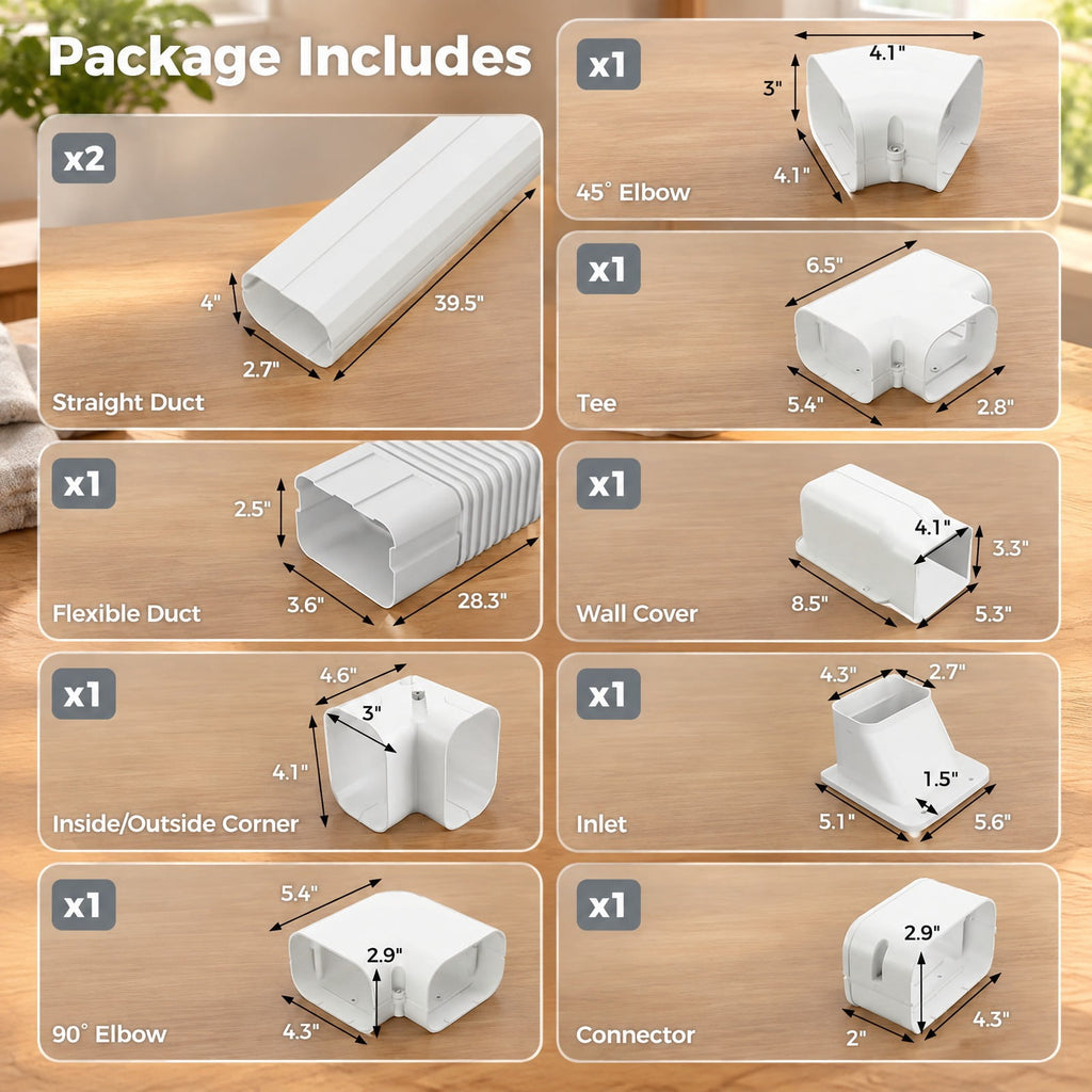 Airfind 4 Inches W Mini Decorative PVC Slim Line Cover Kit-4 inches, PVC Straight Duct Frame, 39.5 x 2.7 x 4 Flexible Duct Footprint, White