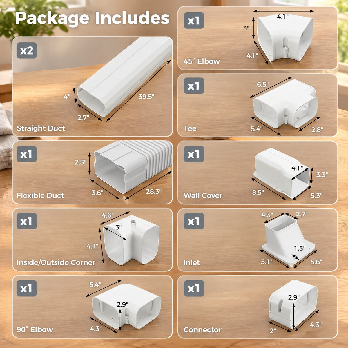 Airfind 4 Inches W Mini Decorative PVC Slim Line Cover Kit-4 inches, PVC Straight Duct Frame, 39.5 x 2.7 x 4 Flexible Duct Footprint, White