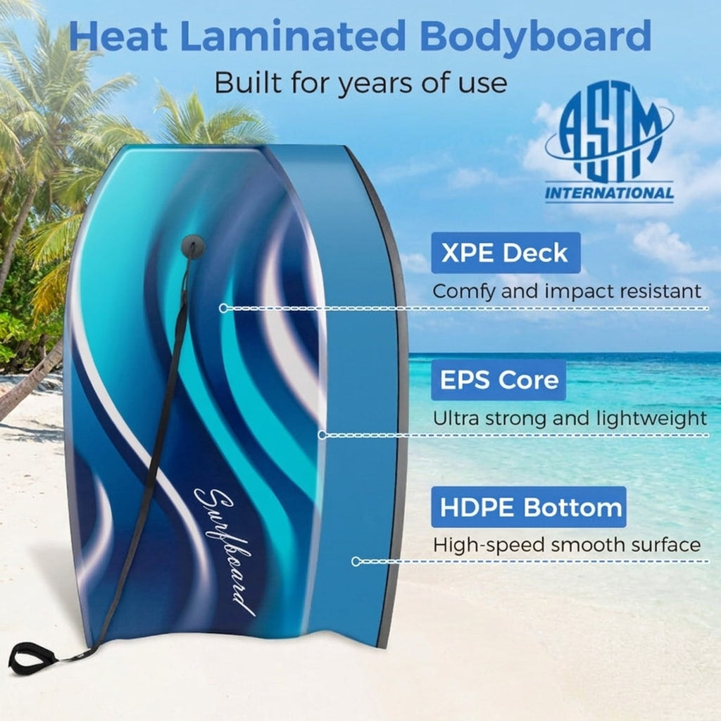 Airfind 37 Boogie Board with Tropical Reef Graphic Deck ¡ª EPS Core, XPE Top, HDPE Slick Bottom, Crescent Tail, Coiled Wrist Leash