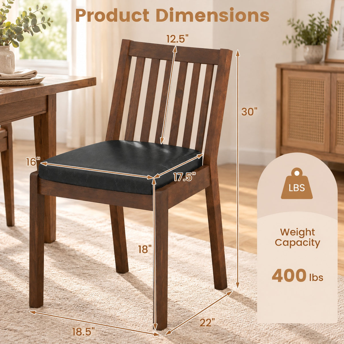 Airfind PU Leather Upholstered Dining Chair with Padded Seat Set of 2, 400 lbs Capacity, Rubber Wood PU Leather Sponge Frame, Espresso