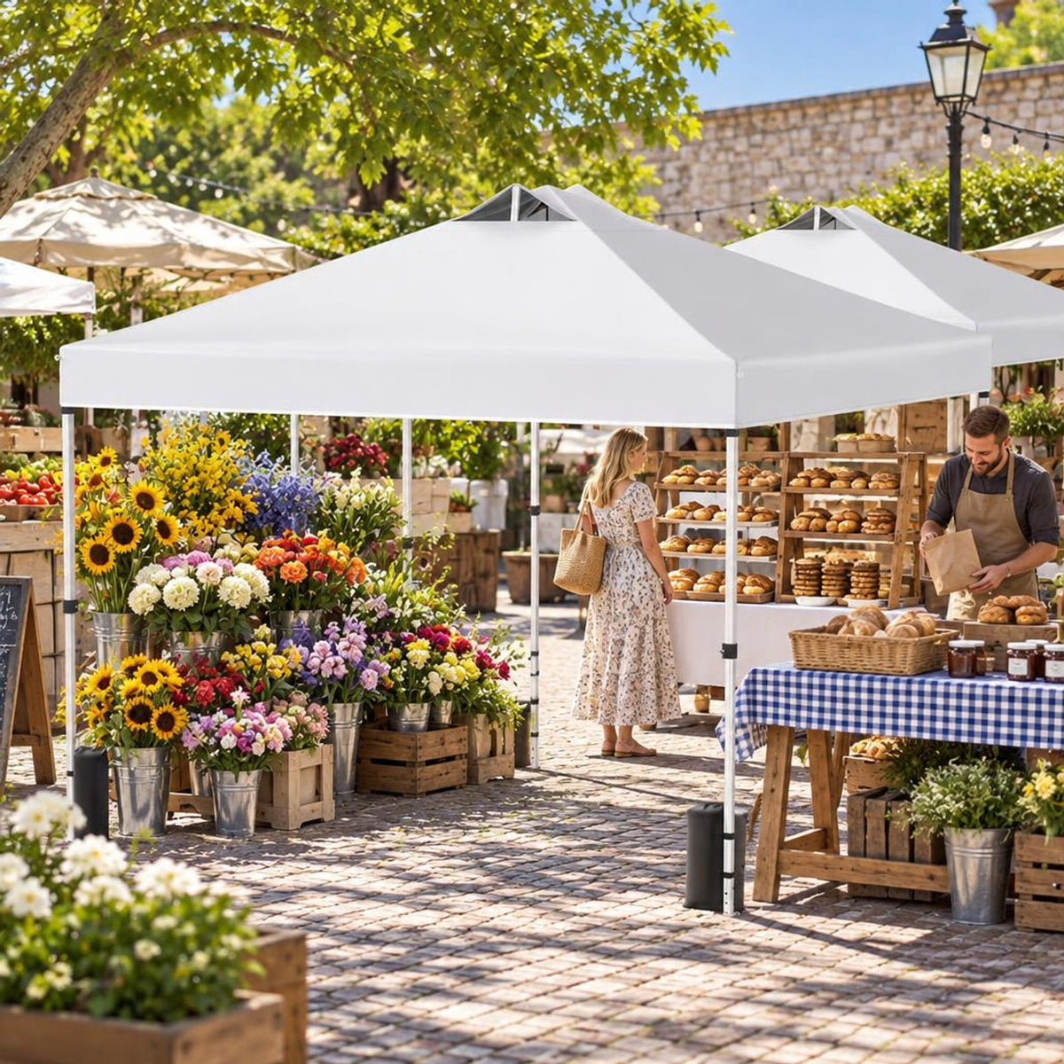 Airfind 10 x 10 Feet Outdoor Commercial Pop up Canopy Tent, 210D Oxford Fabric Metal Frame, 10 x 10 x 8.2-8.8 ft (L x W x H) 3 Footprint, White