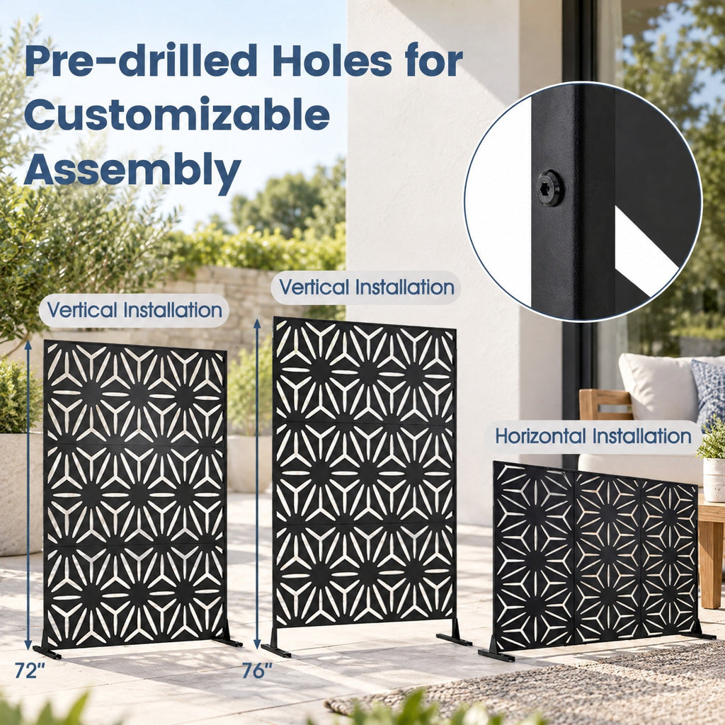 Airfind 72H x 48W Freestanding Fence Panel with Stand and Expansion Bolts, Metal Frame, 48 x 16 x 72 Footprint, Black