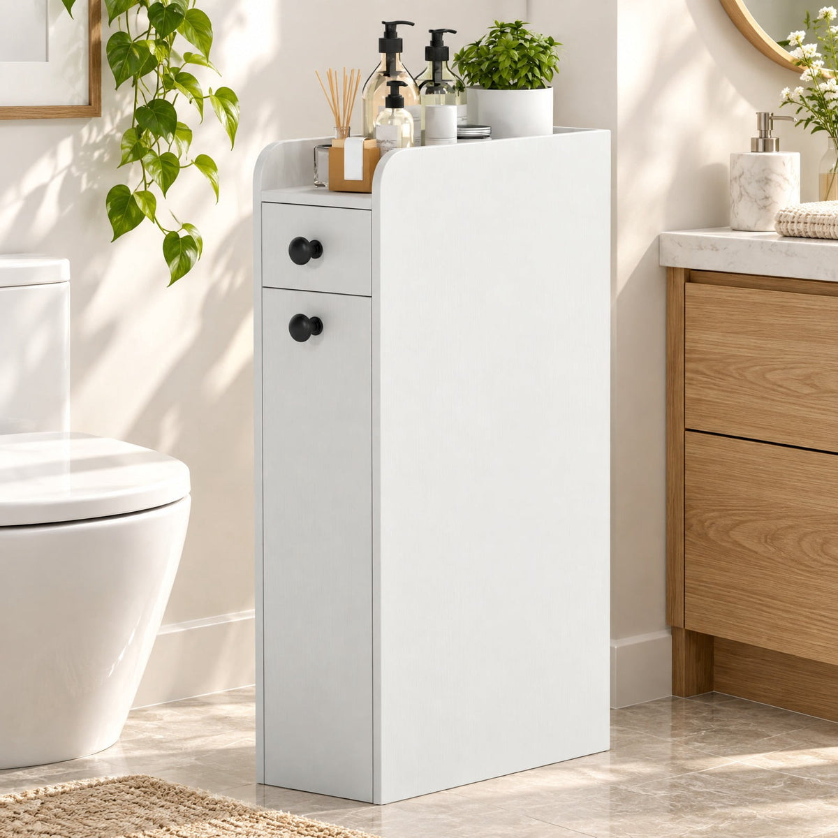 Airfind Small Bathroom Storage Cabinet 4-Tier with Slide Out Drawers on Casters, 66 lbs Capacity, MDF Frame, 16 Inch x 7 Inch x 27.5 Inch Drawer Footprint