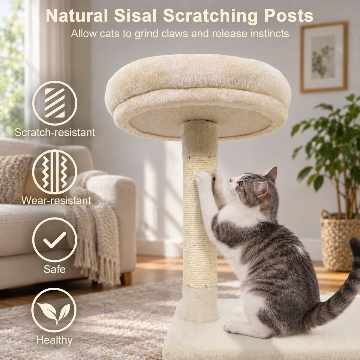 Airfind 48 Inches Tall Cat Tree Multi-Level Kitten Tower with Large Condo Padded Top Perch, Engineered Board Plush Sponge Jute Frame, Beige