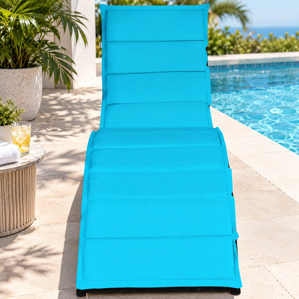 Airfind Folding Patio Rattan Portable Lounge Chair Chaise with Cushion, PE rattan steel non-woven fabric sponge Frame, Turquoise