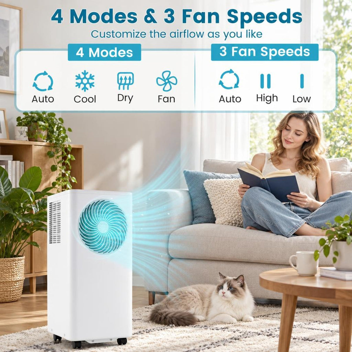 Airfind 8200/10000 BTU Portable Air Conditioner 3-in-1 Stand up AC Unit with Dehumidifier-10000 BTU, HIPS ABS Frame, White