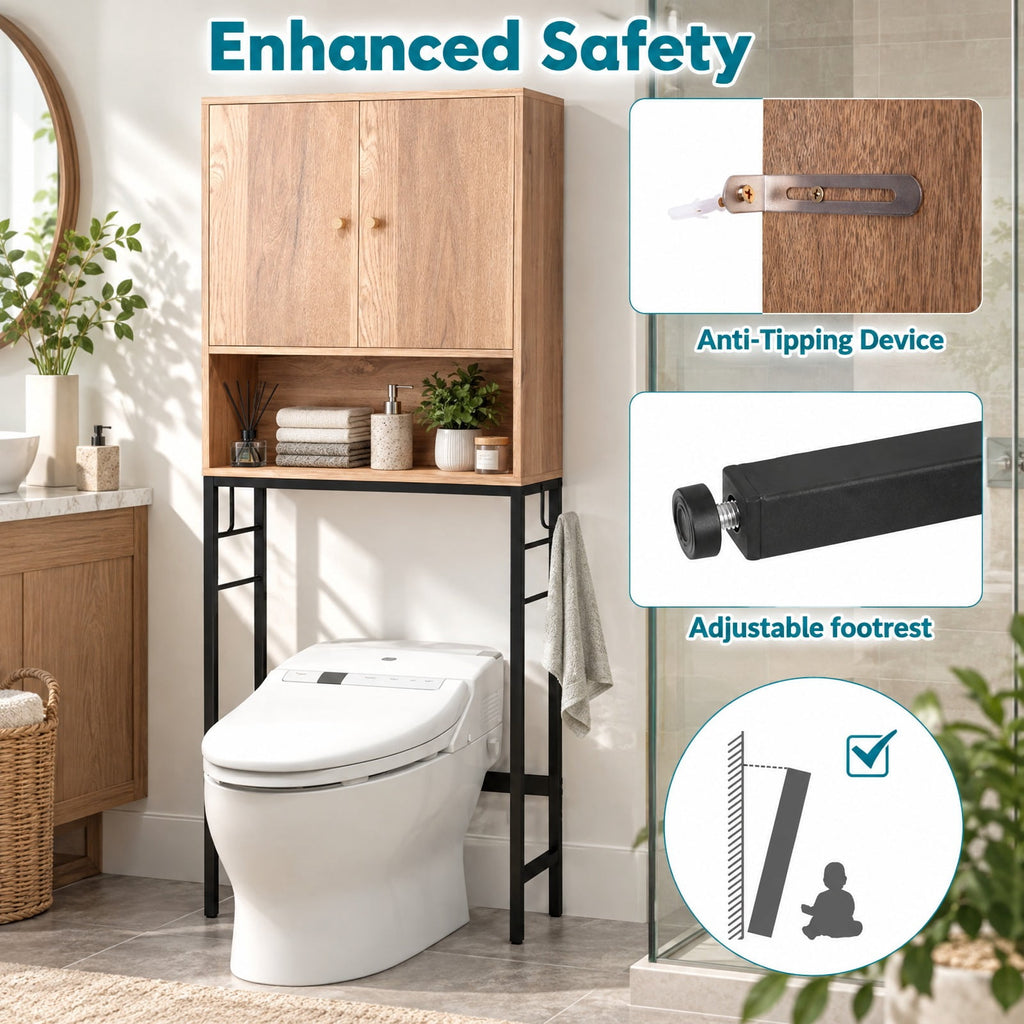 Airfind Over the Toilet Storage Cabinet with 2 Doors and Adjustable Shelf, ?metal Particle Board Item Weight: 38.5 Lbs, Natural