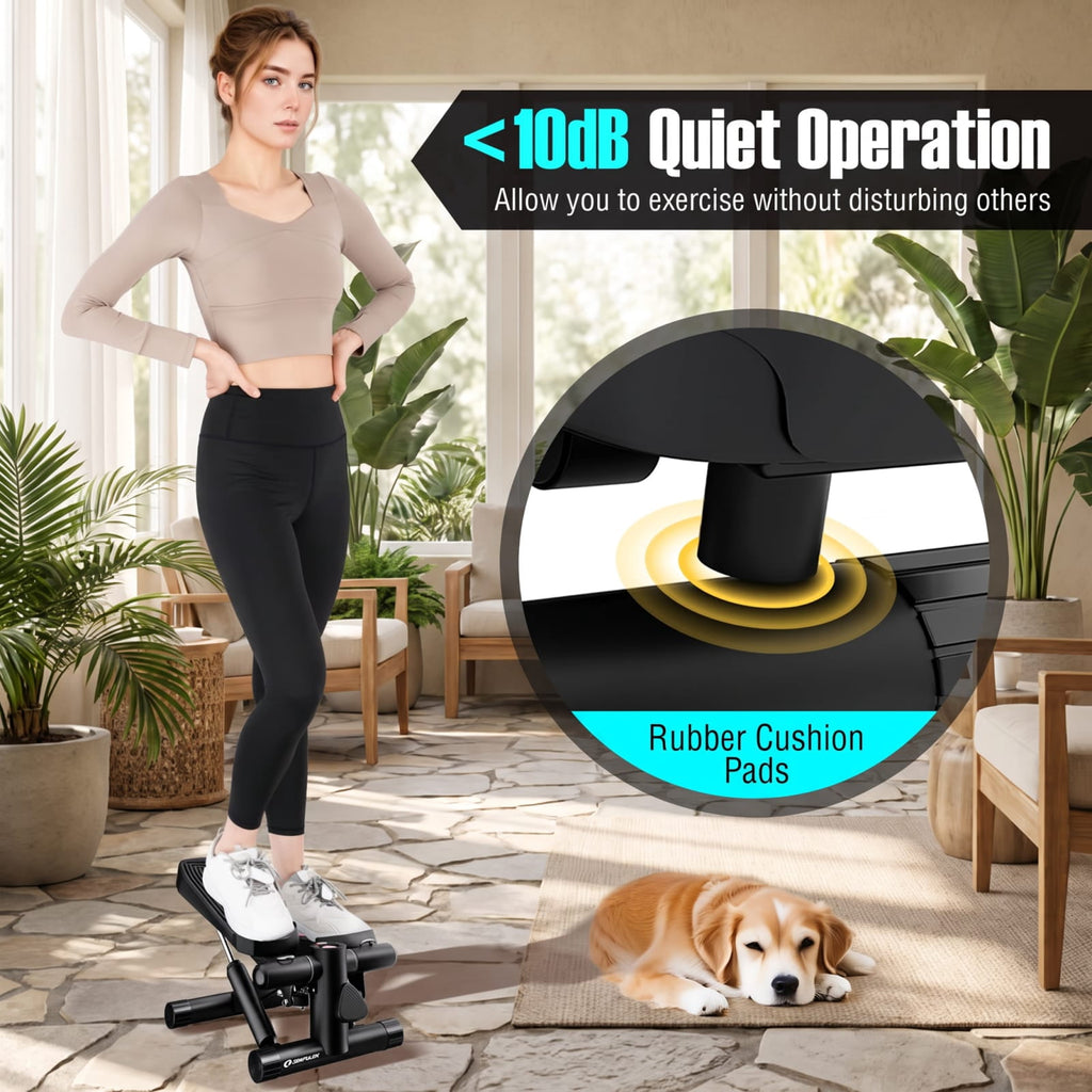 Airfind Mini Stepper Machine with Resistance Bands and Adjustable Height for Home Cardio Leg and Full Body Exercise, Black