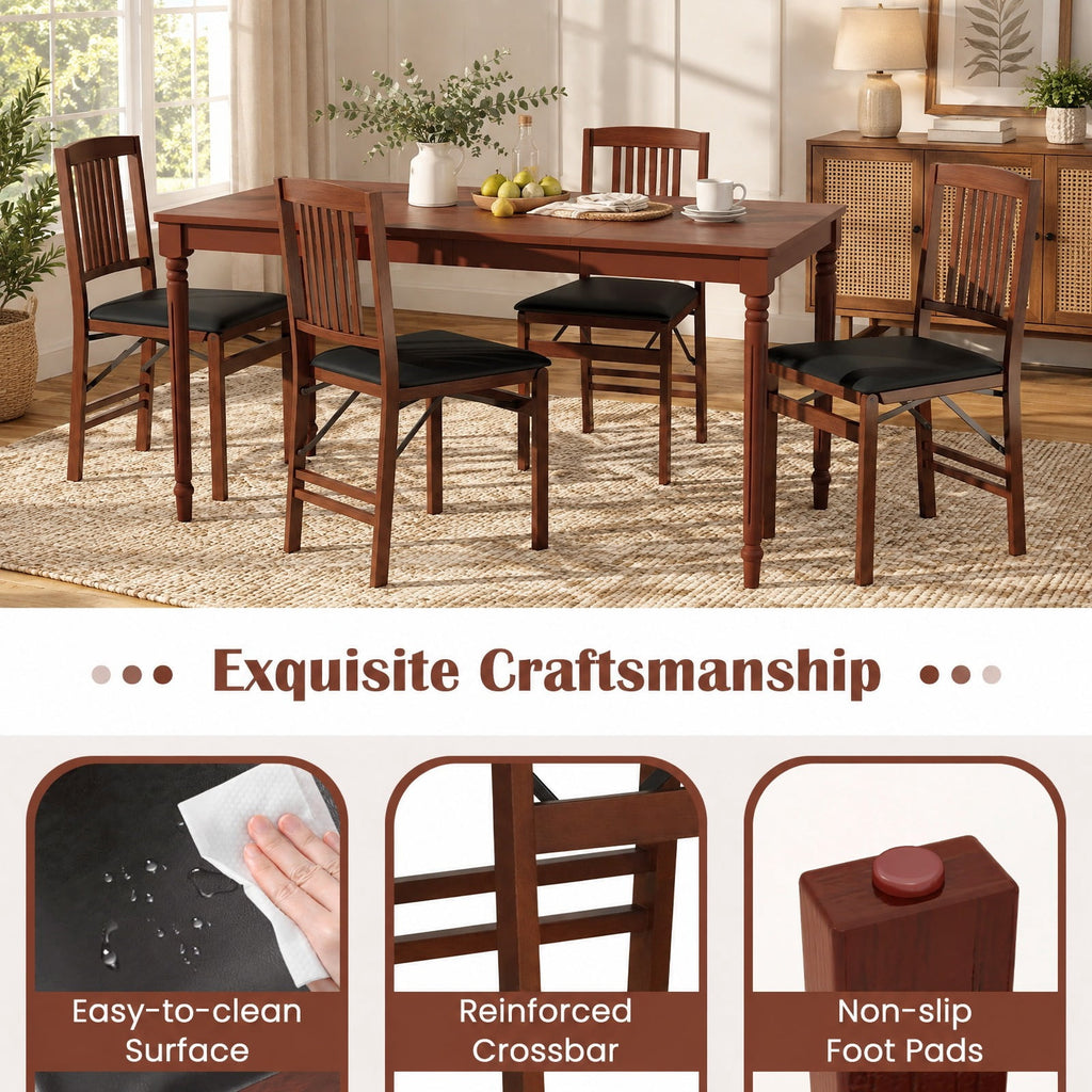 Airfind Set of 2 Foldable Upholstered Kitchen Chairs with Padded Seat, 420 lbs Capacity, Rubbed Wood Plywood PVC Sponge Frame, Brown