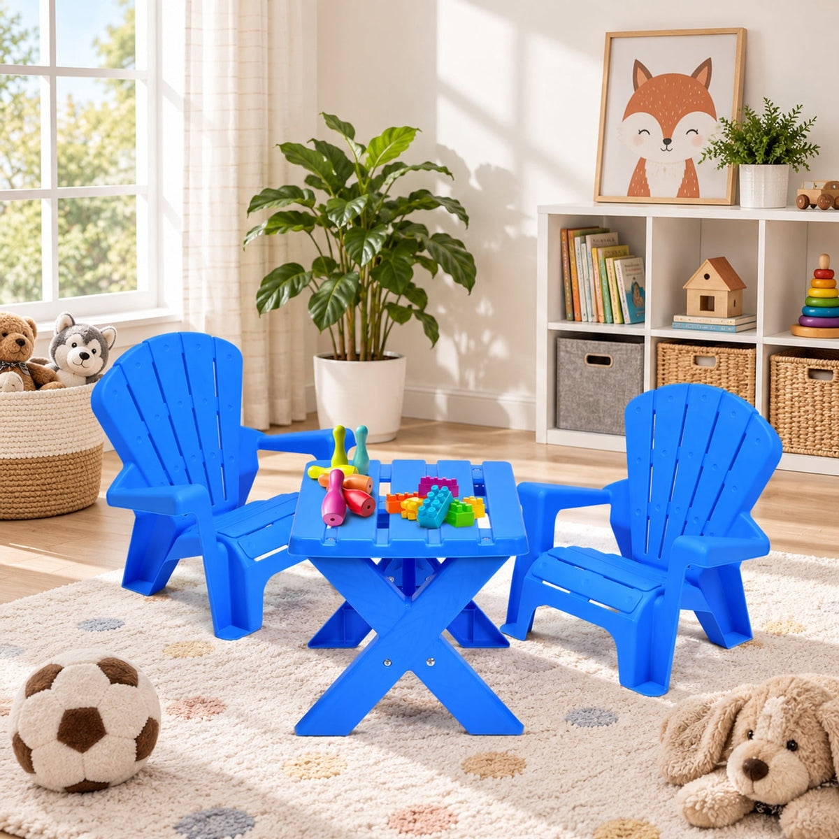 Airfind 3-Piece Plastic Youth Table Chair Set, 22 Lbs Capacity, Pp, Durable Construction Lasts for Years for Convenient Everyday Use, Blue
