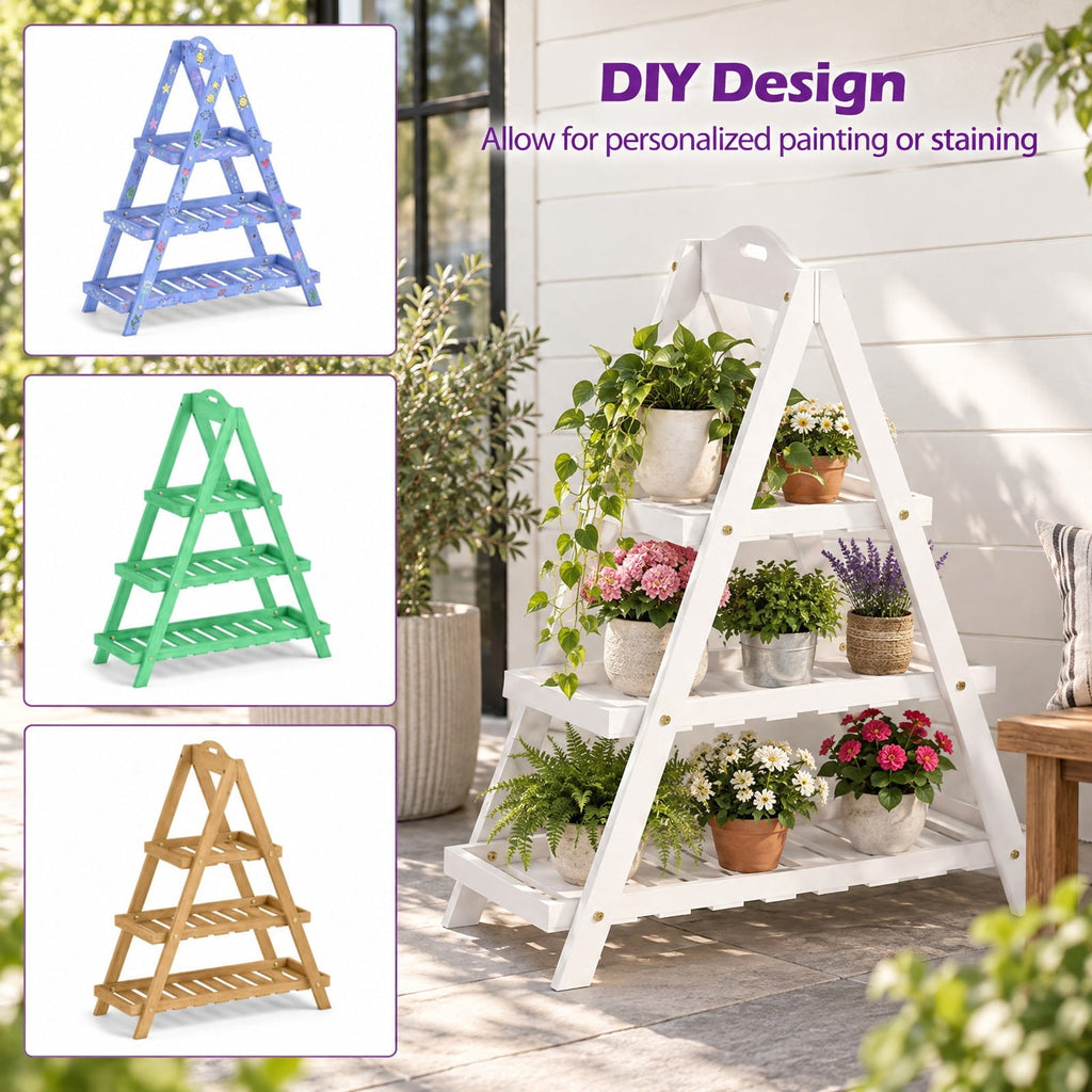 Airfind 3-Tier Plant Stand Flower Pot Display Shelf, Shelf 11 lbs Total Capacity, Fir Wood Frame, 23 x 10 x 28.5 Footprint, White