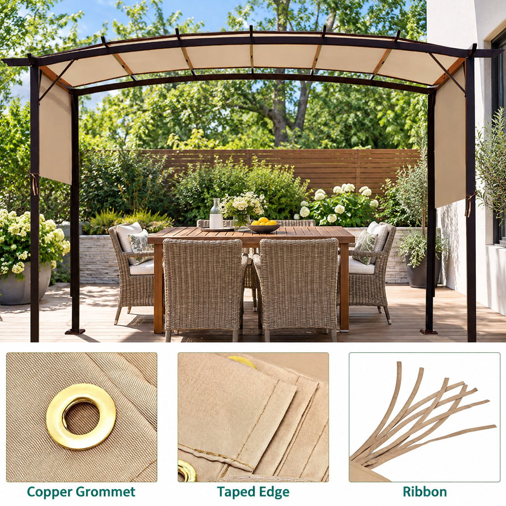 Airfind Outdoor Canopy Shade Cover with Copper Grommets 4 Straps, Polyester Frame, 17 x 7 Footprint, Beige