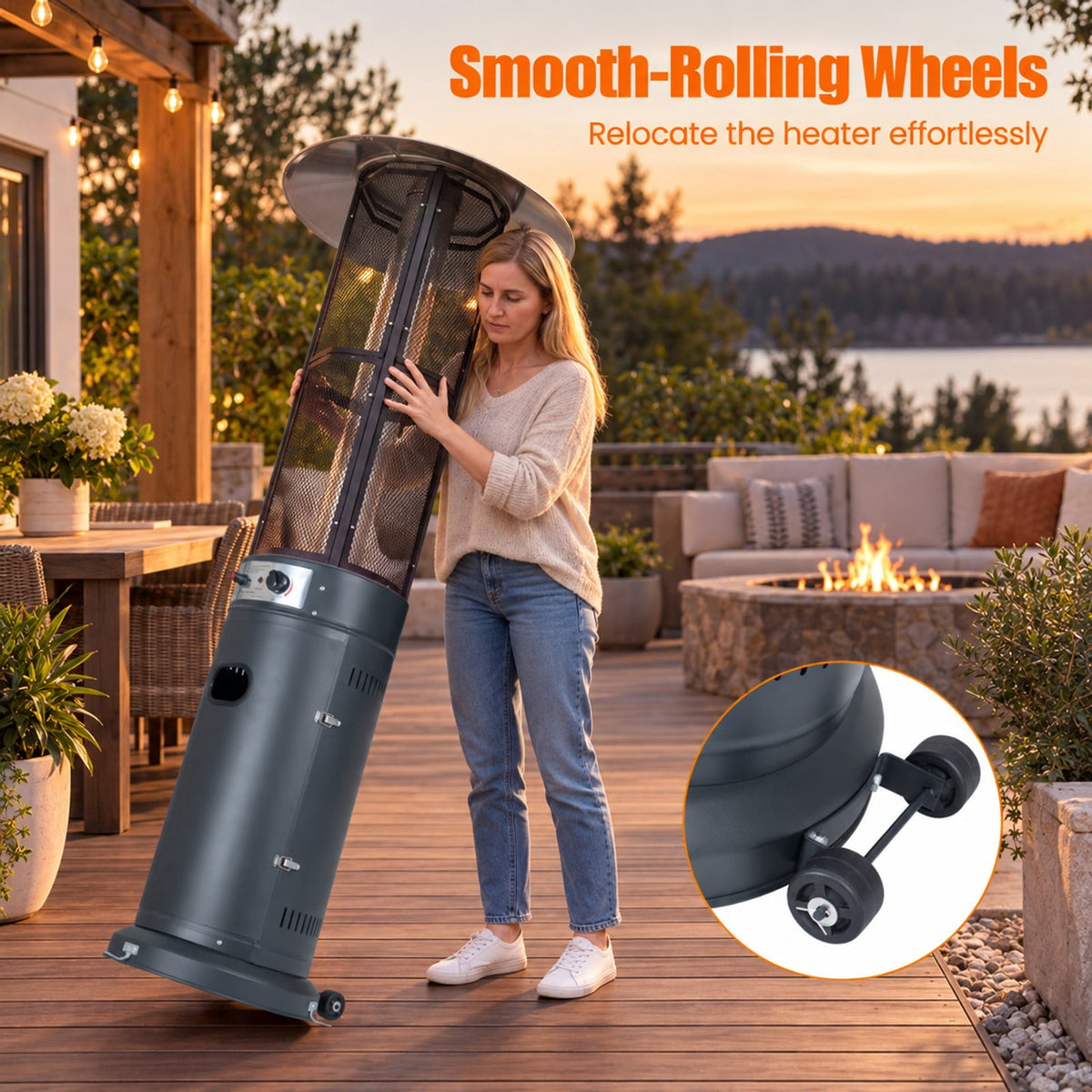 Airfind Outdoor Propane Patio Heater with Glass Tube and Tilt-Over Protection, Metal Frame, 27.5in x 74.5in Footprint, Dark Gray