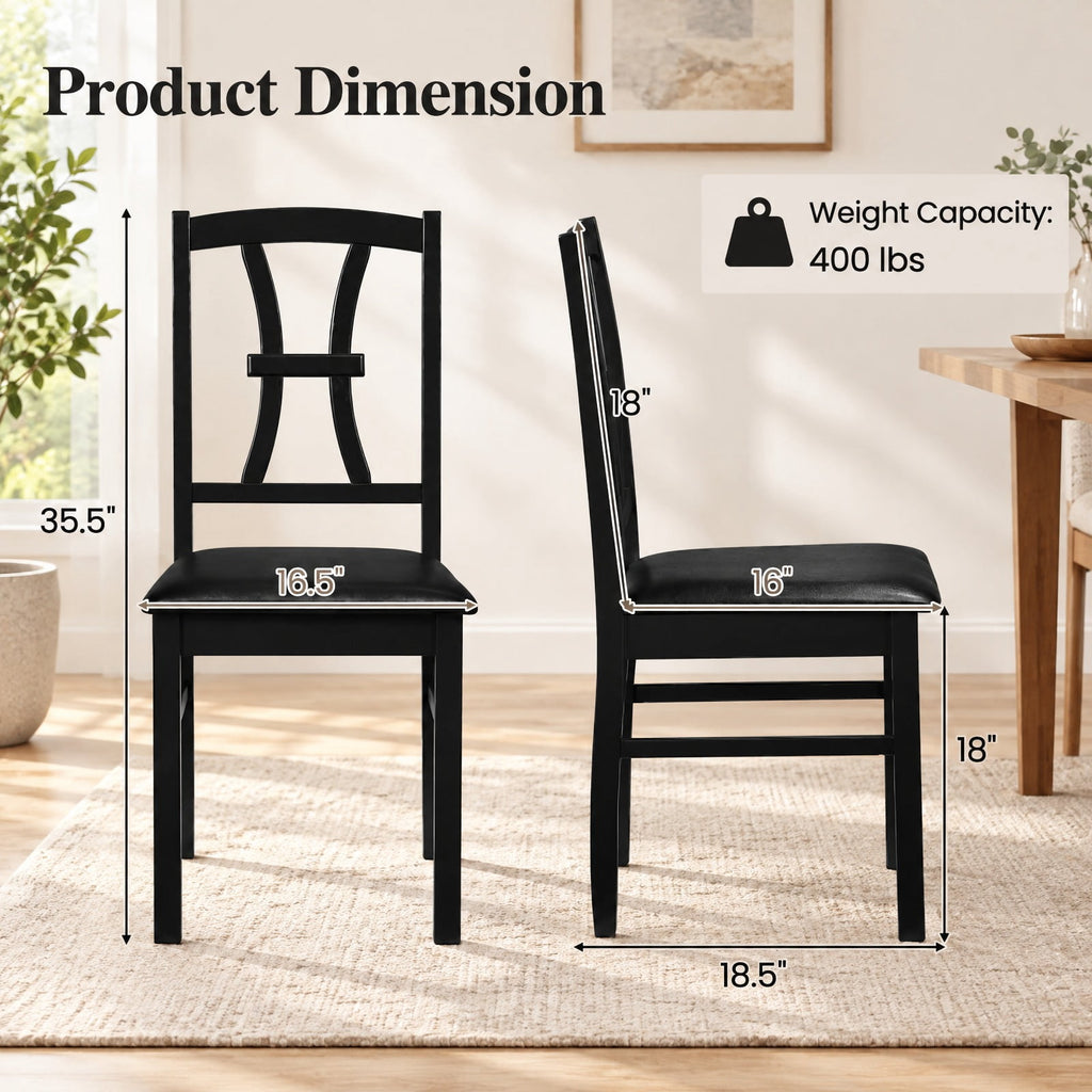 Airfind Wooden Dining Chairs Set of 2 with Faux Leather Padded Seat for Kitchen, 400 lbs Capacity, Rubber Wood Frame, Black