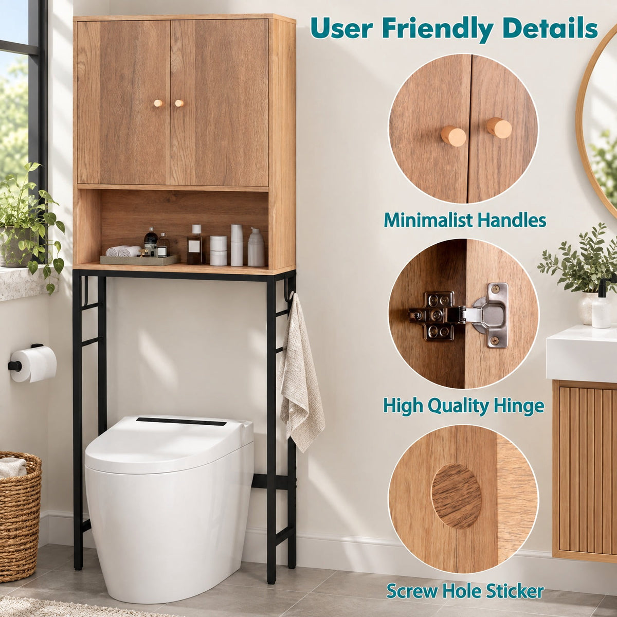 Airfind Over the Toilet Storage Cabinet with 2 Doors and Adjustable Shelf, ?metal Particle Board Item Weight: 38.5 Lbs, Natural
