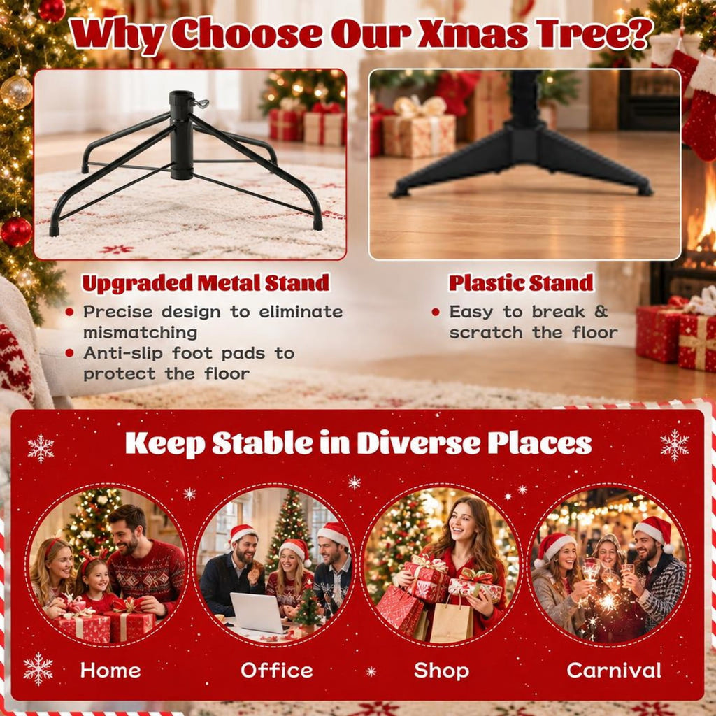 Airfind 6/7/8 Feet Hinged Christmas Tree with PVC Branch Tips Warm White LED Lights-7 ft, PVC Metal Frame, White