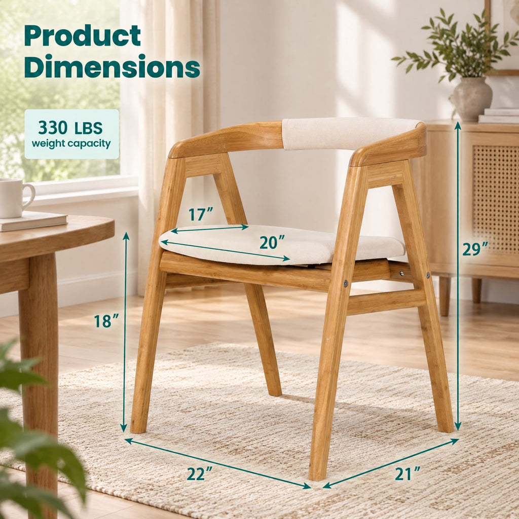 Airfind Leisure Bamboo Dining Chair with Curved Back and Anti-slip Foot Pads, 286 lbs Capacity, Bamboo Frame, 22.5 x 21.5 x29 Footprint, Natural
